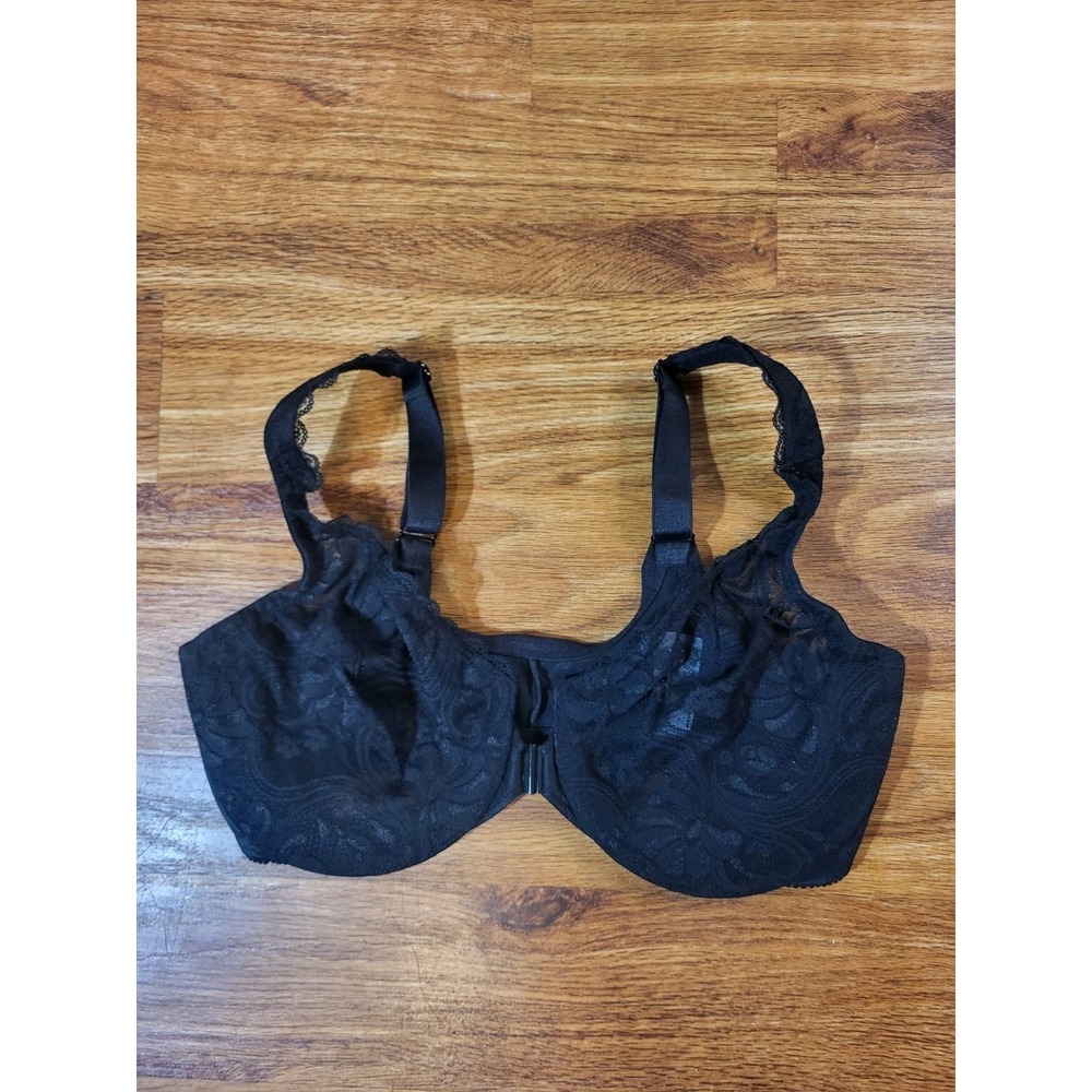 Glamorise WonderWire FrontClose Stretch Lace Bra Black 9245 Size 34D